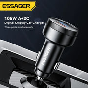 Essager 105W Digital Display Fast Car Charger For iPhone 15 14 pro MacBook USB A C Quick Charger For Huawei Xiaomi Samsung OPPO